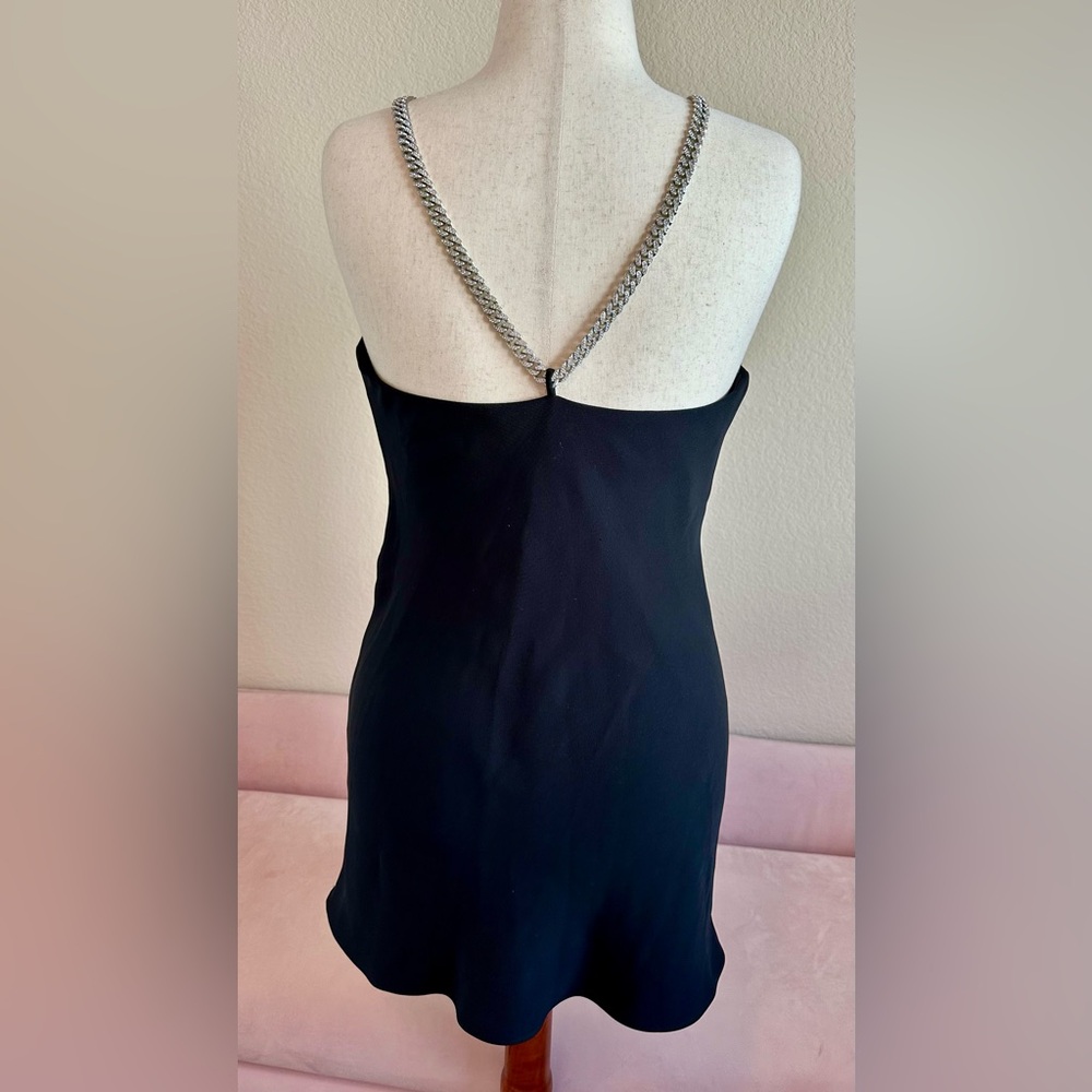 Zara Black Bling Cowl Neck Mini Dress With Rhinestone Chain Straps Women’s Sz M.